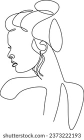 Abstract female face, portrait in minimalism with place for text - design templates for social media stories and bloggers - simple stylish logo for beauty salons. Dawn in one line, sketch style.
