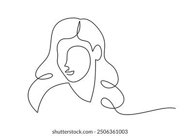 Abstract female face rendered in one continuous line minimalist style on white, expressing modern artistry