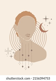 Abstract female face and silhouette shape. Abstract female portrait in pastel colors.