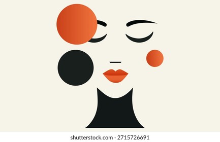 Abstractas cara femenina rodeada de Elementos geométricos. Imagen de arte original. Aislado sobre fondo blanco. Vector