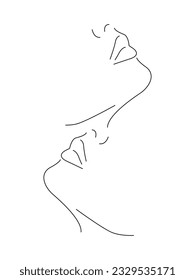 Abstract female faces outline portrait drawing. Modern minimalist vector illustration.