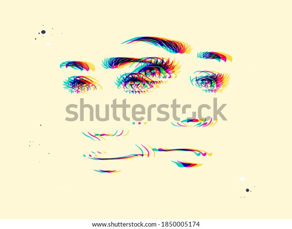 Abstract female faces. Woman portrait. Glitch\
effect. Double\
exposure