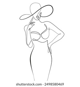 Abstract Female Figure Continuous Line Drawing. Elegant Silhouette  One Line Abstract Portrait. Minimalist Contour Drawing. Vector EPS 10.