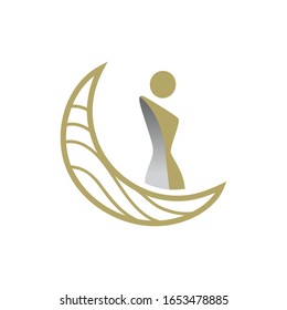 abstract female figure and crescent moon, vector