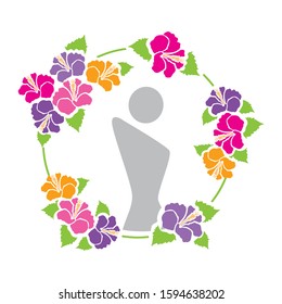 abstract female figure inside hibiscus flowers wreath frame, vector
