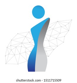 abstract female figure with technological network in behind