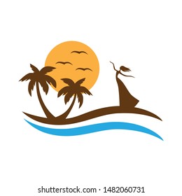 abstract female figure and tropical beach, vector