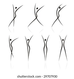 Abstract Female Figures In Movement On A White Background