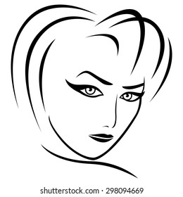 Abstract female head with half turn head and concentrated look, vector illustration