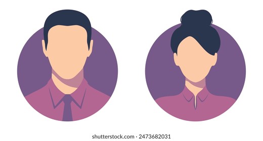 Abstract female and male faceless portraits, avatars or anonymous profiles. Woman and man abstract face icons of office workers. Vector illustration