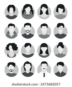 Abstract female and male faceless portraits, avatars or anonymous profiles. Set of woman and man abstract face icons. Vector illustration