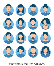 Abstract female and male faceless portraits, avatars or anonymous profiles. Set of colored woman and man abstract face icons. Vector illustration