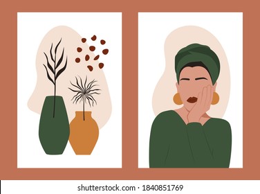 Resumen de afiches modernos femeninos. Juego de silueta de mujeres de moda de arte vectorial, forma de cerámica orgánica. Ilustraciones estéticas minimalistas contemporáneas