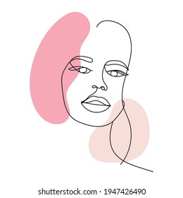 Abstract female portrait. Continuous one line drawing. Lovely woman face, fashion, beauty concept. Minimalist style. Simple flat vector illustration.