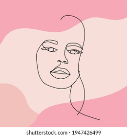 Abstract female portrait. Continuous one line drawing. Lovely woman face, fashion, beauty concept. Minimalist style. Simple flat vector illustration.