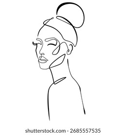Abstractas retrato femenino continuo de una línea de dibujo. Ilustración vectorial dibujada a mano de Doodle de belleza elegante de cara de mujer. Estilo minimalista de Diseño gráfico creativo del arte de la línea de la silueta de la mujer. No es IA