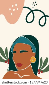 Abstract female portrait. Woman silhouette. Paper cut mosaic style. Modern hand drawn vector illustration. Flat design. Social media background. SmartPhone wallpaper