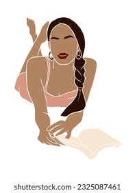 Abstract female reading a book illustration. Vector illustration.