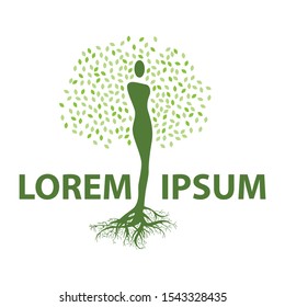 abstract female with roots and leaves, vector logo template