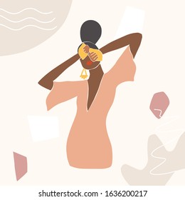 Abstract female shapes and silhouettes on retro summer background. Abstract women portraits in pastel colors. Contemporary art. Fashion paper cut elements for social media, posters, postcards, print. 