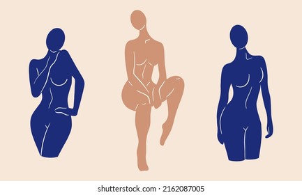 Abstract female silhouette in poses. Inspired by Henri Matisse. Women's bodies. Flat vector illustration in collage technique isolated.
