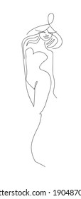 Abstract female silhouette. Vector illustration, isolated on a white background with black lines. For design and printed products, print on clothing, poster in the interior.