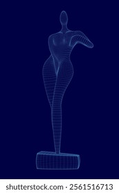 Abstract female statue wireframe. Blue statue of an abstract girl. 3D. Vector illustration