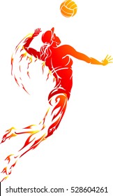 Abstract Female Volleyball Player Fire Power