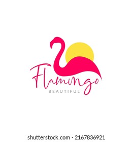 abstract feminine flamingo with sun logo design vector graphic symbol icon illustration creative idea