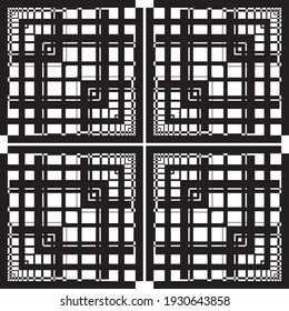 Abstract Fence Four Squares Tree Like Illusion Arabesque Intersections black on transparent background designer cut