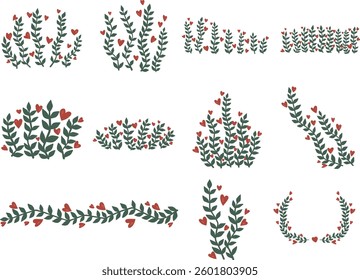 Abstract fern bush and red hearts flower for decoration on romantic, healthy, Valentine and wedding events.