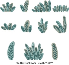 Abstract fern leaves bush illustration for garden and nature landscape.