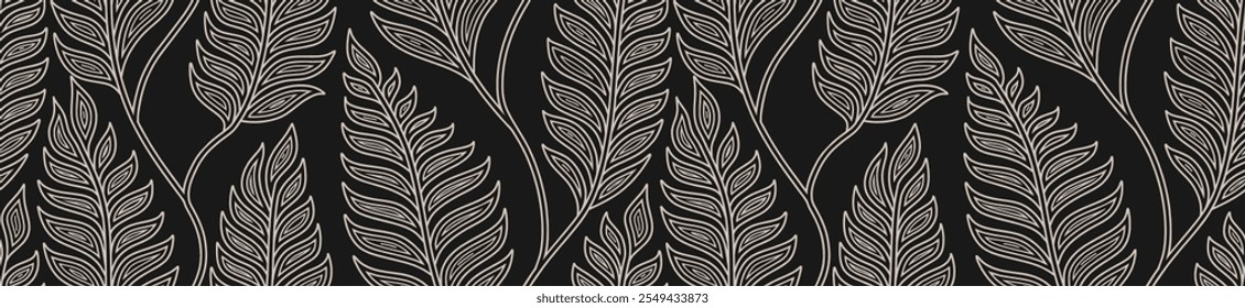 Abstract fern leaves seamless pattern vector with art line style.