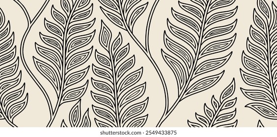 Abstract fern leaves seamless pattern vector with art line style. floral design wallpaper.  