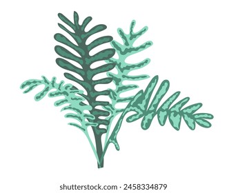 Abstract fern plant in flat design. Greenery foliage, wild forest bush. Vector illustration isolated.