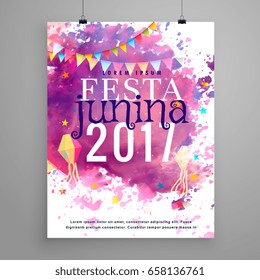 abstract festa junina 2017 invitation with watercolor effect