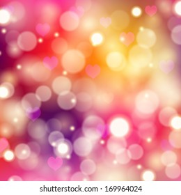 Abstract festive background with hearts, bokeh. Vector illustration EPS 10.