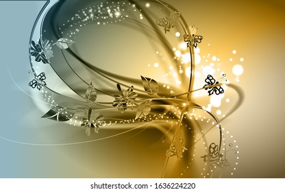 Abstract festive background. Shine vector frame with glowing fibers and butterfly.