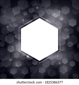 Abstract festive background with silver shining sequins, square orientation, hexagon glitter. Stock vector illustration for backgound and wallpaper with empty space in center for text and design.