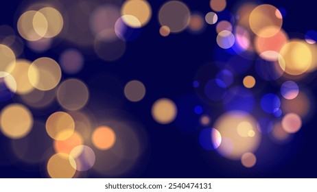 Abstractas fondo desdibujado festivo. Luces bokeh vibrantes. Efecto de luces brillantes desenfocadas brillantes. Ilustración vectorial.