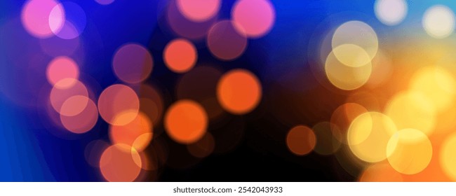 Abstractas fondo desdibujado festivo. Luces bokeh vibrantes. Efecto de luces brillantes desenfocadas brillantes. Plantilla gráfica para Anuncios de celebración e invitaciones. Ilustración vectorial.