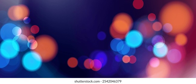 Abstractas fondo desdibujado festivo. Luces bokeh vibrantes. Efecto de luces brillantes desenfocadas brillantes. Plantilla gráfica para Anuncios de celebración e invitaciones. Ilustración vectorial.