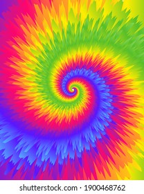 Abstract festive colorful background, Bright rainbow Tie Dye pattern, vector illustration. Crazy boho spiral swirl paint.
