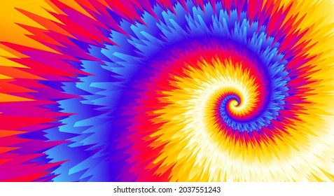 Abstract festive colorful background, Bright rainbow multicolor Tie Dye pattern, vector illustration. Crazy boho spiral swirl paint print. Red, blue, orange yellow