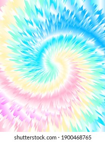 Abstract festive colorful background, pastel rainbow Tie Dye pattern, vector illustration. Crazy boho spiral swirl paint.