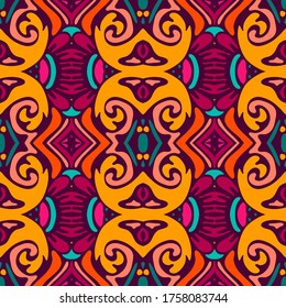 Abstract festive colorful ethnic tribal bohemian pattern Seamless nomadic geometric psychedelic colorful print. Ornamental doodle textile design