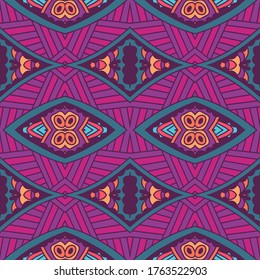 Abstract festive colorful ethnic tribal bohemian pattern Seamless nomadic geometric psychedelic colorful print. Ornamental doodle textile design