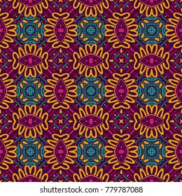 Abstract festive colorful floral vector ethnic tribal pattern with fantasy flowers