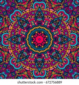 Abstract festive colorful geometric vector ethnic tribal pattern. Floral indian mandala background