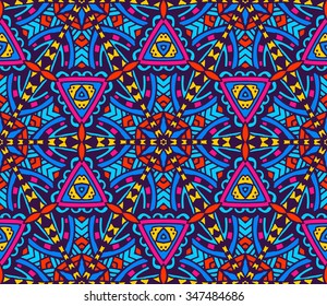 Abstract festive colorful graphic mosaic vector ethnic tribal pattern. geometric tiled design